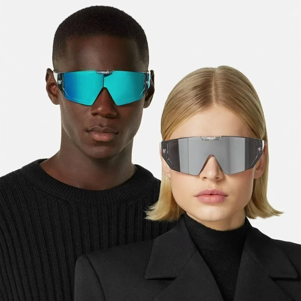 NEW Versace VE4461 148/6V Crystal Grey Mirror Blue Detachable Lens Sunglasses